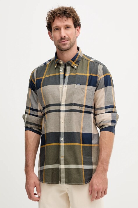 Barbour koszula bawełniana DUNOON męska kolor zielony regular z kołnierzykiem button-down MSH4980