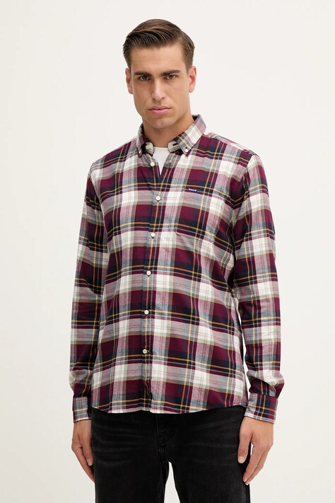 Barbour koszula bawełniana CROSSFELL męska kolor bordowy regular z kołnierzykiem button-down MSH4995