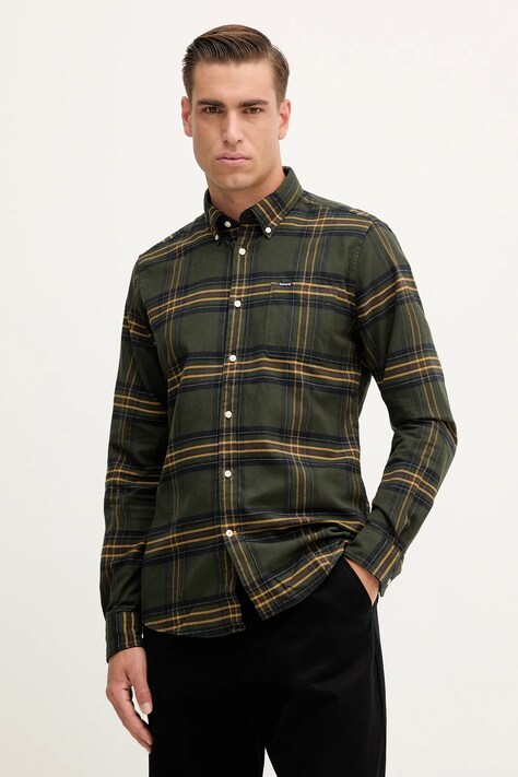 Barbour koszula bawełniana PORTDOWN męska kolor zielony regular z kołnierzykiem button-down MSH5035