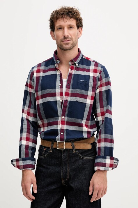 Barbour koszula bawełniana FOLLEY męska kolor granatowy regular z kołnierzykiem button-down MSH5364