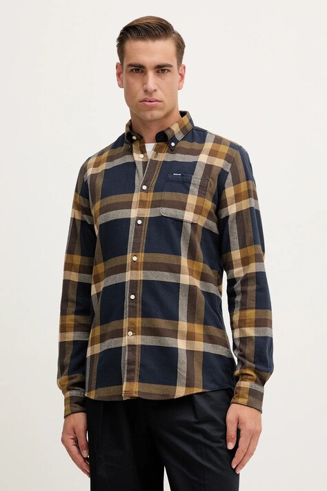 Barbour koszula bawełniana FOLLEY męska kolor granatowy regular z kołnierzykiem button-down MSH5364