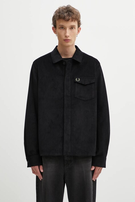 Fred Perry koszula sztruksowa męska kolor czarny regular z kołnierzykiem klasycznym M1717