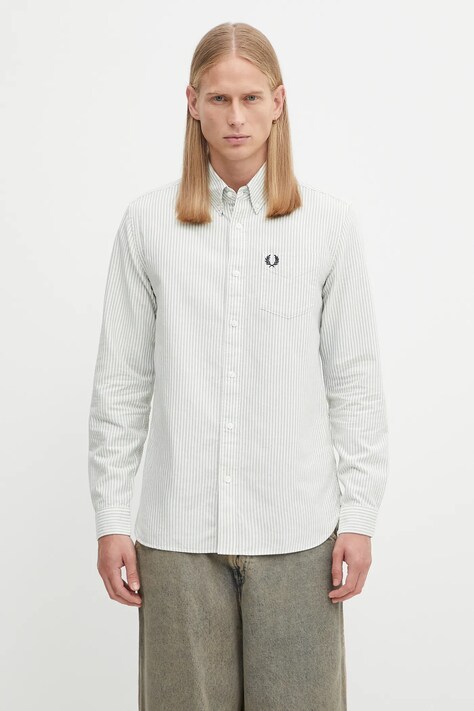 Fred Perry koszula bawełniana męska kolor zielony regular z kołnierzykiem button-down M1736
