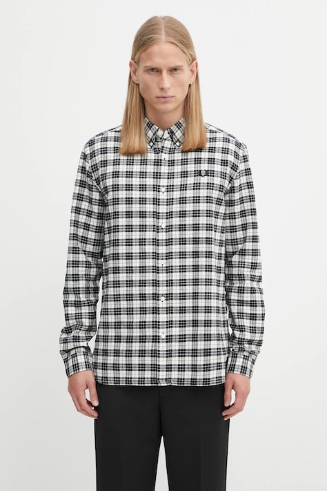 Βαμβακερό πουκάμισο Fred Perry ανδρικά, χρώμα: μπεζ, M1743