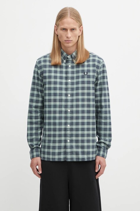 Fred Perry koszula bawełniana męska kolor zielony regular z kołnierzykiem button-down M1743