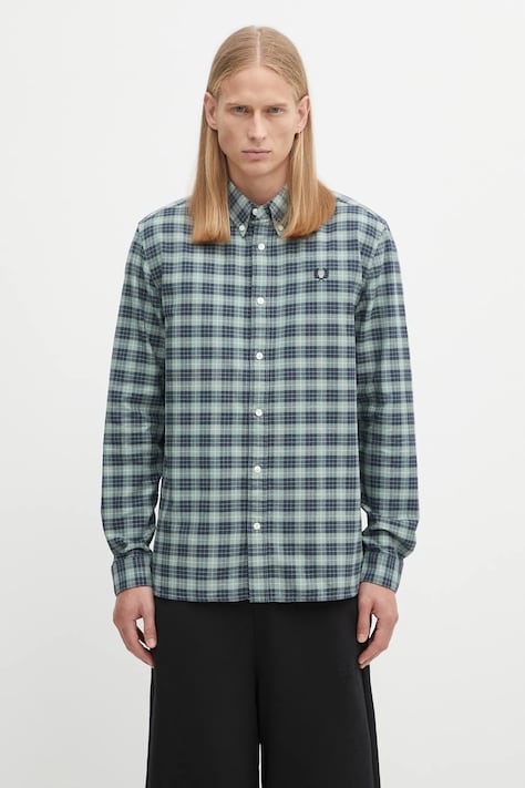 Бавовняна сорочка Fred Perry колір зелений regular комір button-down M1743
