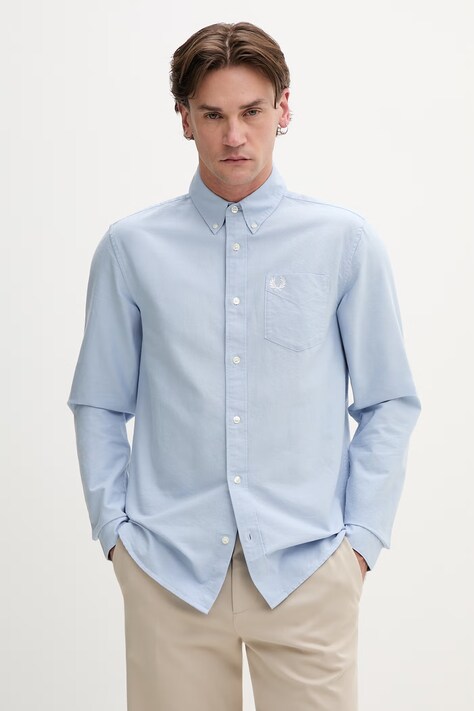 Fred Perry koszula bawełniana męska kolor niebieski regular z kołnierzykiem button-down M5516