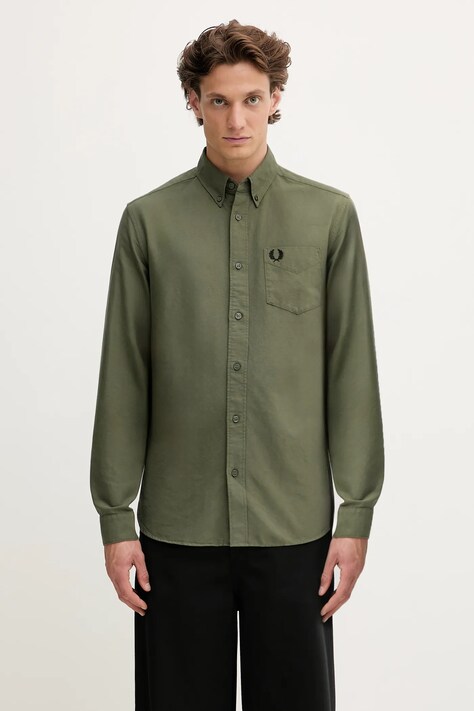 Fred Perry koszula bawełniana męska kolor zielony regular z kołnierzykiem button-down M5516