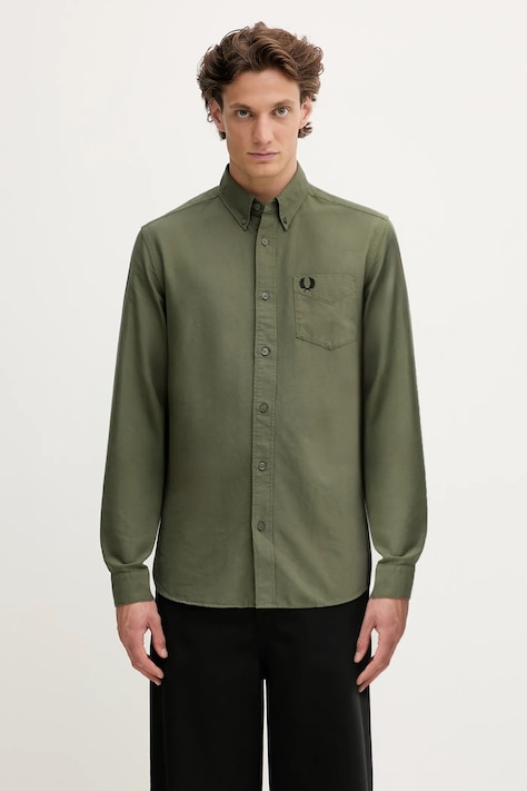 Бавовняна сорочка Fred Perry колір зелений regular комір button-down M5516