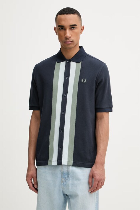 Fred Perry koszula męska bawełniana granatowa w paski M8522