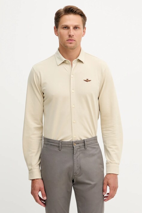 Aeronautica Militare cămașă culoarea bej, cu guler clasic, regular, CA1265UP00342