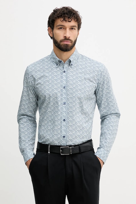 BOSS Orange koszula bawełniana męska kolor niebieski regular z kołnierzykiem button-down 50548975