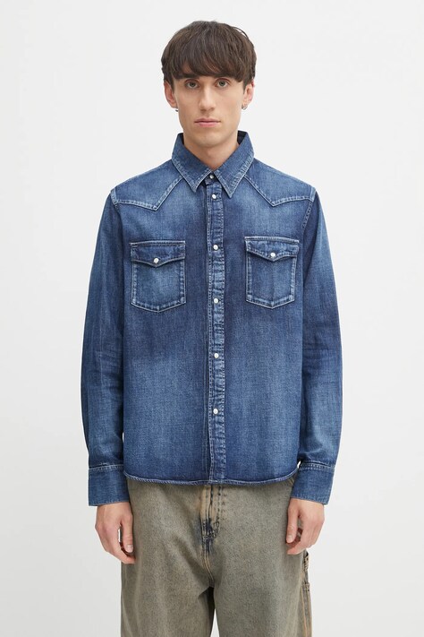 Visvim koszula jeansowa social sculpture shirt męska kolor granatowy regular z kołnierzykiem klasycznym 125105007001