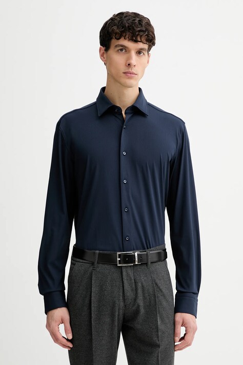 BOSS koszula męska kolor granatowy slim z kołnierzykiem włoskim 50550068