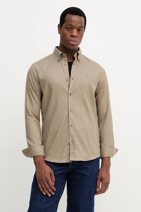 BOSS koszula bawełniana męska kolor zielony slim z kołnierzykiem button-down 50550583