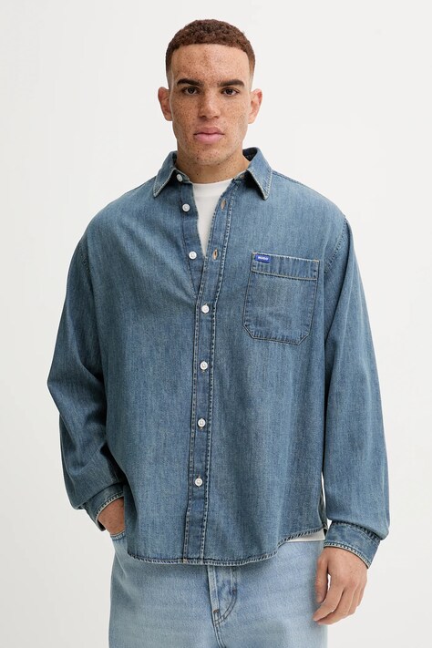 Джинсова сорочка Hugo Blue колір фіолетовий regular класичний комір 50549842