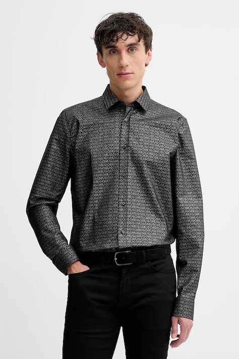 Košeľa HUGO čierna farba, slim, s klasickým golierom, 50524846
