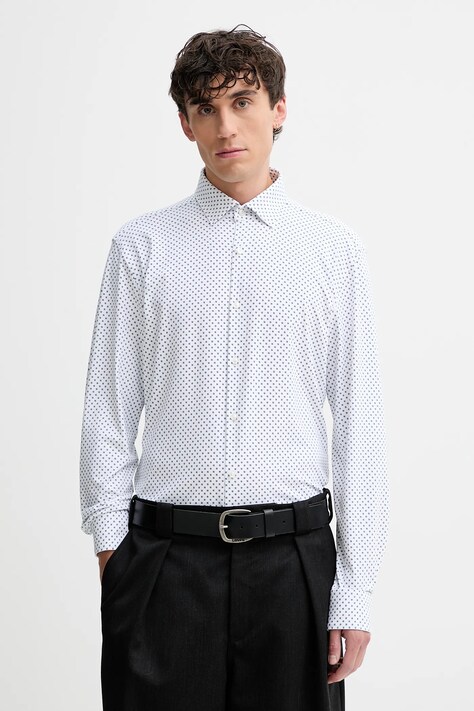 Košile HUGO pánská, zelená barva, slim, s klasickým límcem, 50550524