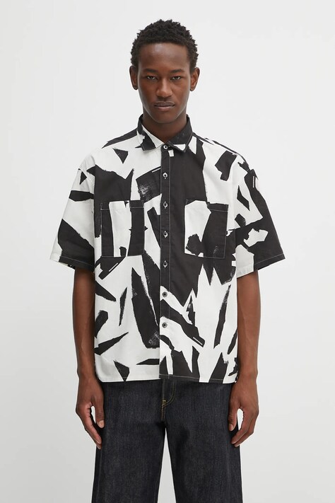 NEIGHBORHOOD camicia in cotone abstract pattern plain shirt ss uomo colore beige  251TSNH-SHM13