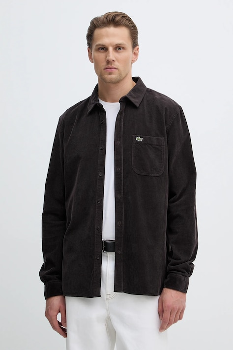 Вельветова сорочка Lacoste колір коричневий regular класичний комір CH3346