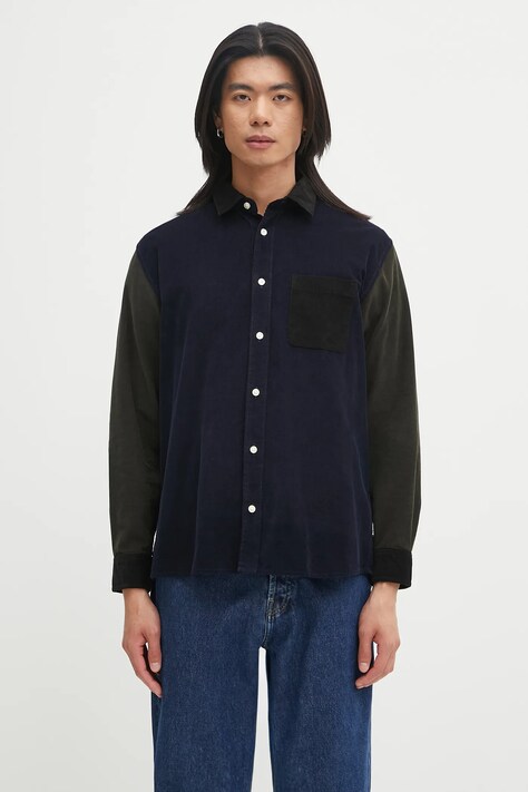 Barbour koszula sztruksowa Patchwork OS Cord Shirt męska kolor granatowy regular z kołnierzykiem klasycznym MSH5688MI32