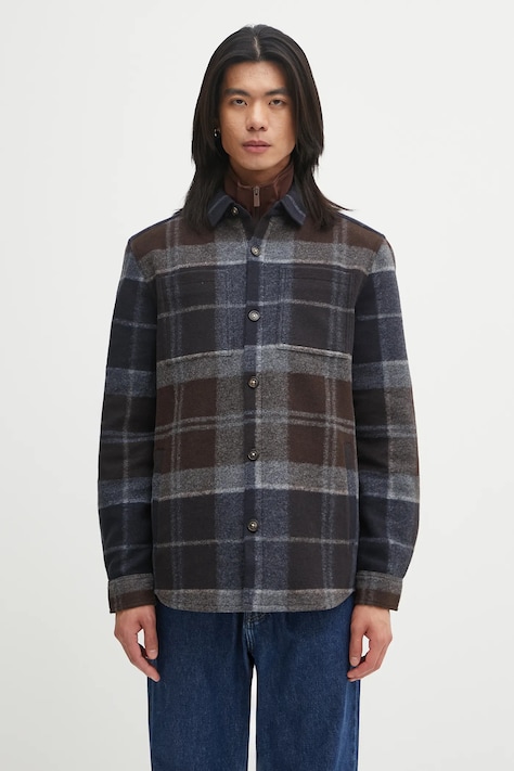 Bunda Barbour Chapter Tailored Check Overshirt tmavomodrá farba, prechodná, MOS0400TN38