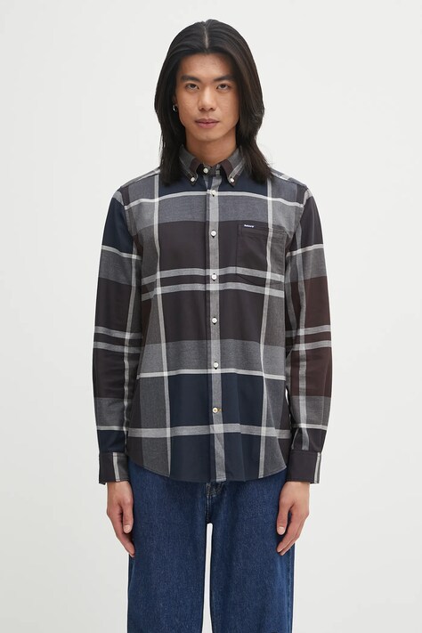 Barbour koszula bawełniana Dunoon Tailored Tartan Shirt męska kolor granatowy regular z kołnierzykiem button-down MSH4980TN38