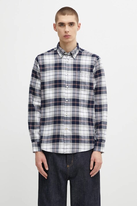 Barbour koszula bawełniana Fortrose Tailored Tartan Shirt męska kolor granatowy regular z kołnierzykiem klasycznym MSH4991TN42