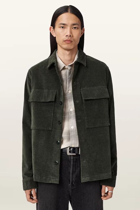 AllSaints koszula HAWKER męska kolor zielony regular z kołnierzykiem klasycznym M017SD