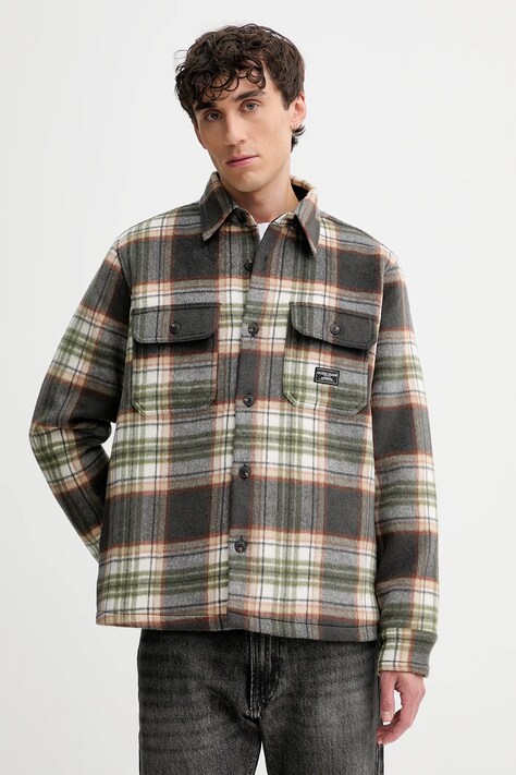 Guess Jeans jachetă din amestec de lână culoarea gri, de tranzitie, M5BH68 WI542