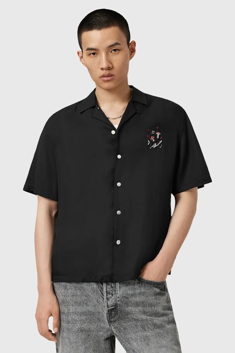 Πουκάμισο AllSaints FUNGI χρώμα: μαύρο, M057SD