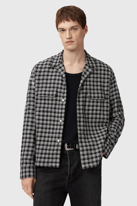 Bavlnená košeľa AllSaints HORTON čierna farba, regular, M035SD