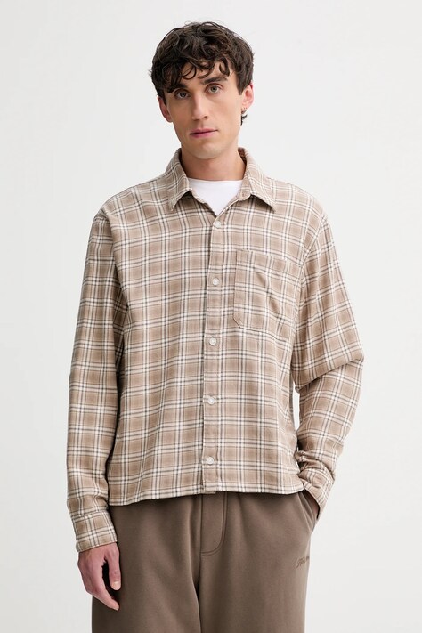Hollister Co. koszula bawełniana męska kolor beżowy relaxed z kołnierzykiem klasycznym KI325-5197-418