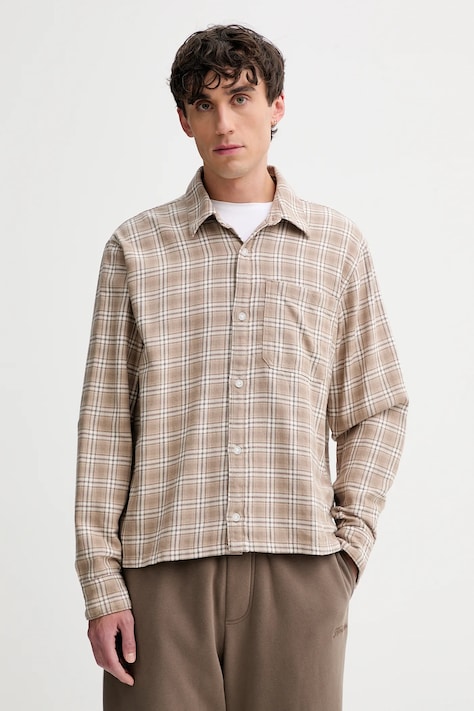 Памучна риза Hollister Co. в бежово със свободна кройка с класическа яка KI325-5197-418