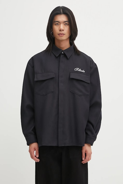 Сорочка RHUDE Boxy LS Work Shirt колір чорний relaxed класичний комір RHPF25SR02731