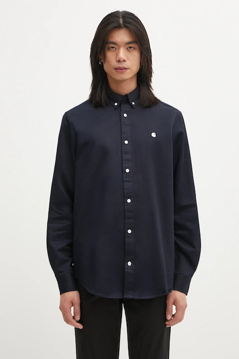 Carhartt WIP koszula bawełniana L/S Madison Shirt męska kolor granatowy regular z kołnierzykiem klasycznym I023339.0COXX