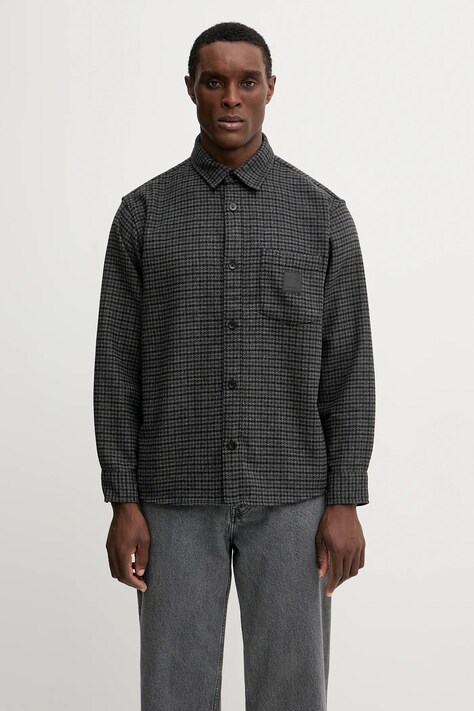 Carhartt WIP koszula z dodatkiem wełny L/S Lowis Shirt męska kolor szary regular z kołnierzykiem klasycznym I035328.35LXX