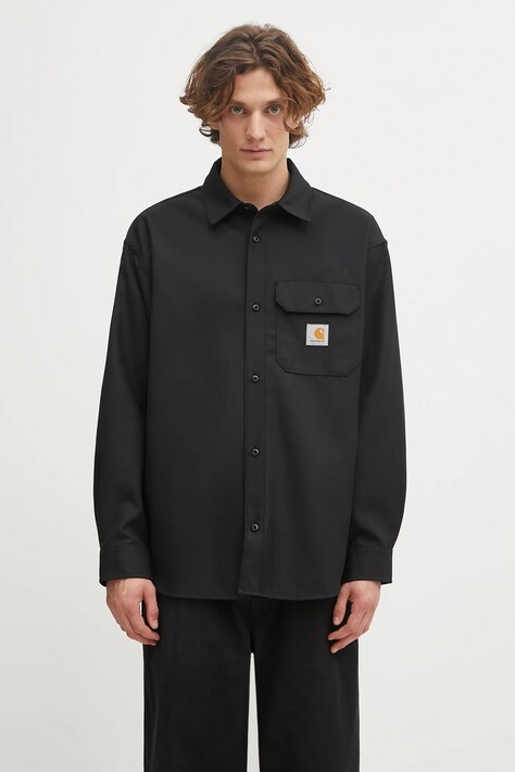 Carhartt WIP koszula z dodatkiem wełny L/S Ray Shirt męska kolor czarny relaxed z kołnierzykiem klasycznym I035626.8901