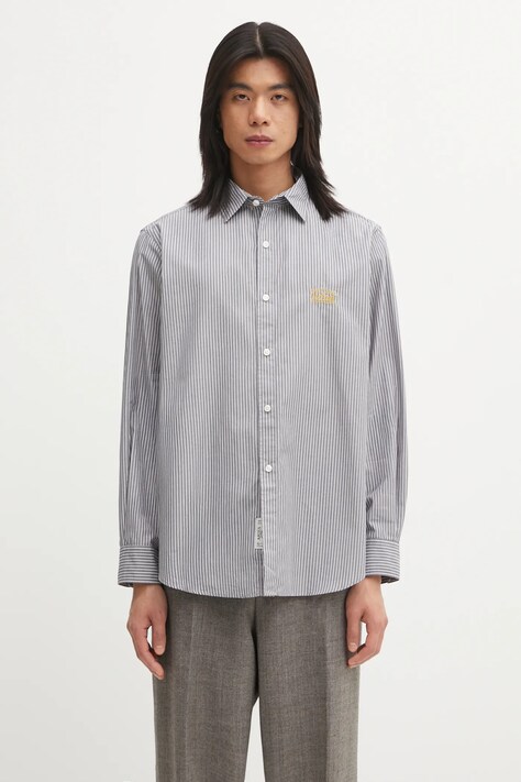 Aries koszula bawełniana Stripe Poplin Classic męska kolor szary regular z kołnierzykiem klasycznym AR4010104