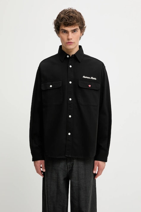 Βαμβακερό πουκάμισο Human Made OVERSIZED ανδρικό, χρώμα: μαύρο, HM30SH014