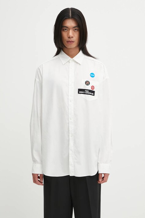 Undercover koszula bawełniana Shirt męska kolor biały relaxed z kołnierzykiem klasycznym UP2E4401