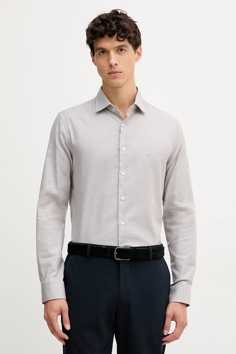 Michael Kors koszula męska kolor beżowy slim z kołnierzykiem button-down MK0DS01596