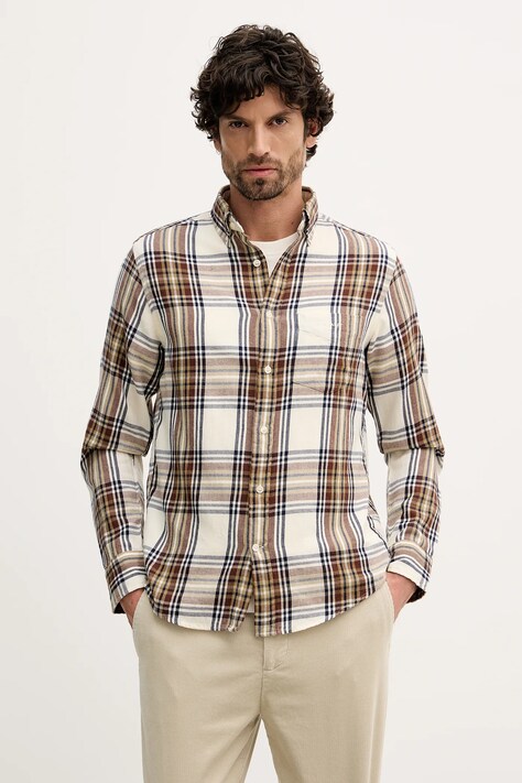 Gant koszula bawełniana męska kolor beżowy regular z kołnierzykiem button-down 3250243