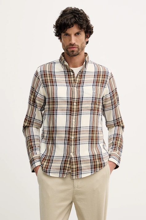 Gant koszula bawełniana męska kolor beżowy regular z kołnierzykiem button-down 3250243