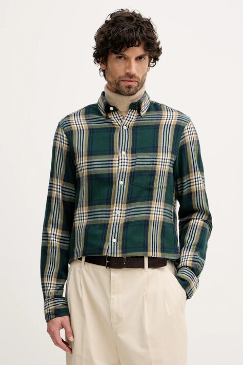 Gant koszula bawełniana męska kolor zielony regular z kołnierzykiem button-down 3250243