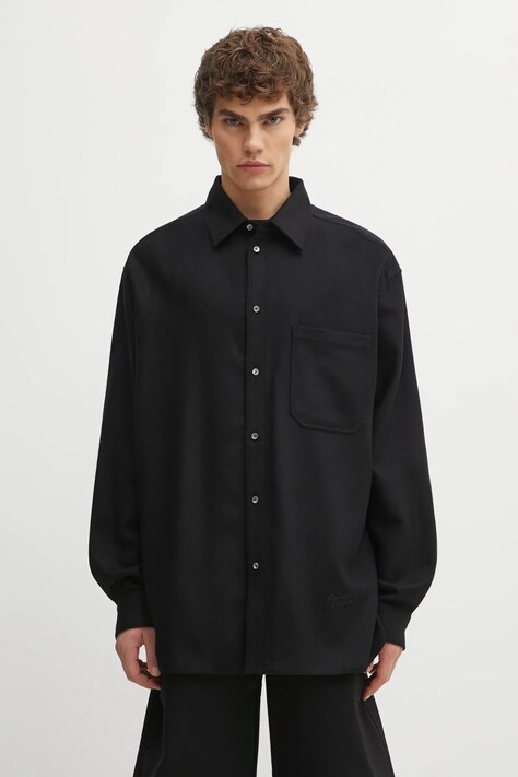 Maison Kitsuné koszula wełniana Handwriting Oversized męska kolor czarny regular z kołnierzykiem klasycznym PM00427WT3017
