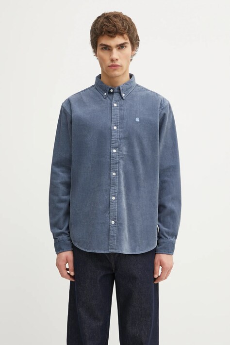 Carhartt WIP koszula bawełniana L/S Madison Cord męska kolor niebieski regular z kołnierzykiem button-down I029958.39QXX