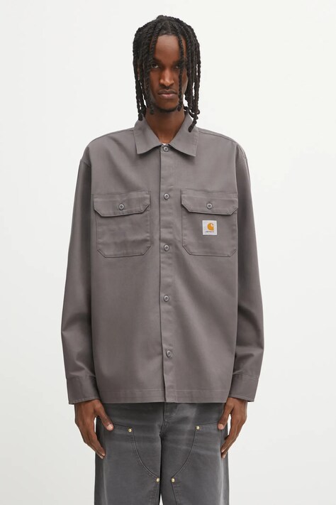 Carhartt WIP koszula L/S Craft męska kolor szary relaxed z kołnierzykiem klasycznym I033814.33CXX