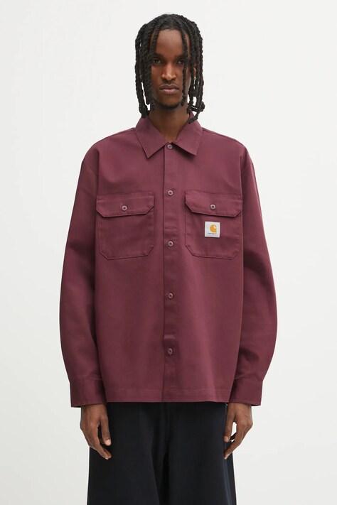 Carhartt WIP koszula L/S Craft męska kolor bordowy relaxed z kołnierzykiem klasycznym I033814.33KXX
