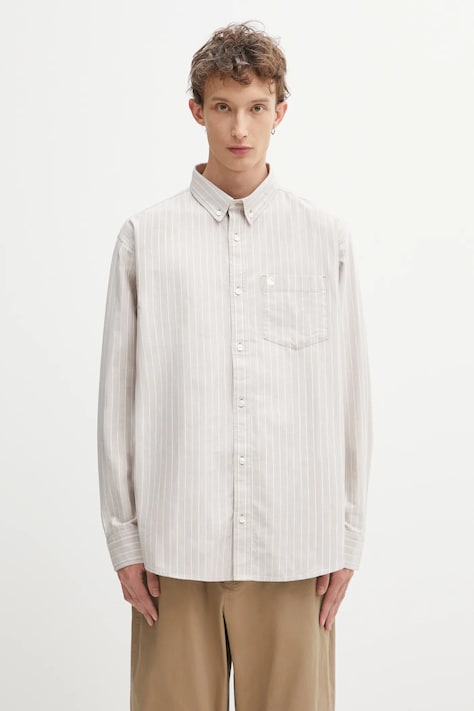 Βαμβακερό πουκάμισο Carhartt WIP L/S Cassel ανδρικό, χρώμα: μπεζ, I035327.35EXX